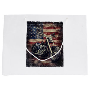 Grand Sac Cadeau Vintage Motorcycle USA Drapeau Retro Biker América