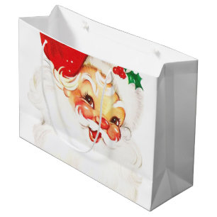 Grand Sac Cadeau Vintage Retro Jolly Vieux Noël du Père Noël