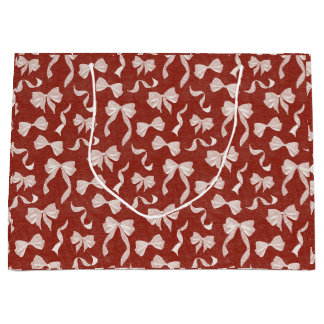 Grand Sac Cadeau Vintage Ribbon & Bows Watercolor Linen (Cream Red)