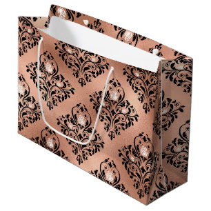 Grand Sac Cadeau Vintage Rose or et noir gothique Floral Damask