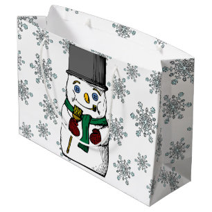Grand Sac Cadeau Vintage Snowman Snowflakes Vacances d'hiver