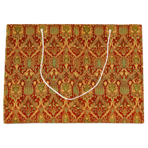 Grand Sac Cadeau Vintage William Morris Motif Rouge Turquoise Or