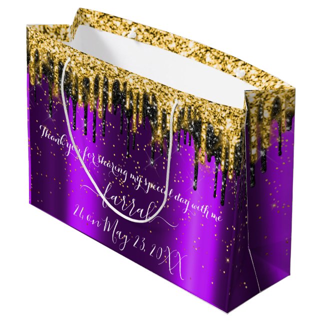 Grand Sac Cadeau Violet Gold Purple Black Drives Favoriser (Dos Angle)