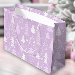 Grand Sac Cadeau Violet pourpre Arbres modernes hiver Noël