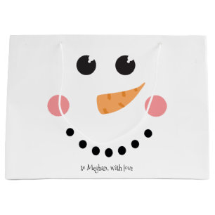 Grand Sac Cadeau Visage Snowman mignon avec nom personnalisé