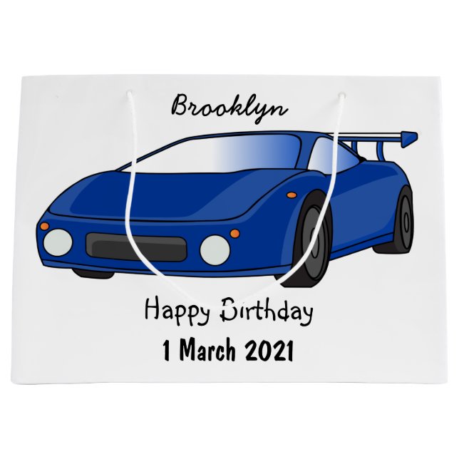 Grand Sac Cadeau Voiture de sport bleue avec illustration airfos (Devant)