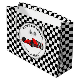 Grand Sac Cadeau Voiture rouge et noire À damiers Anniversaire Gran