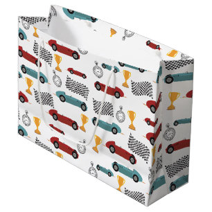 Grand Sac Cadeau Voitures de course Vintages Blue & Red Fast Retro