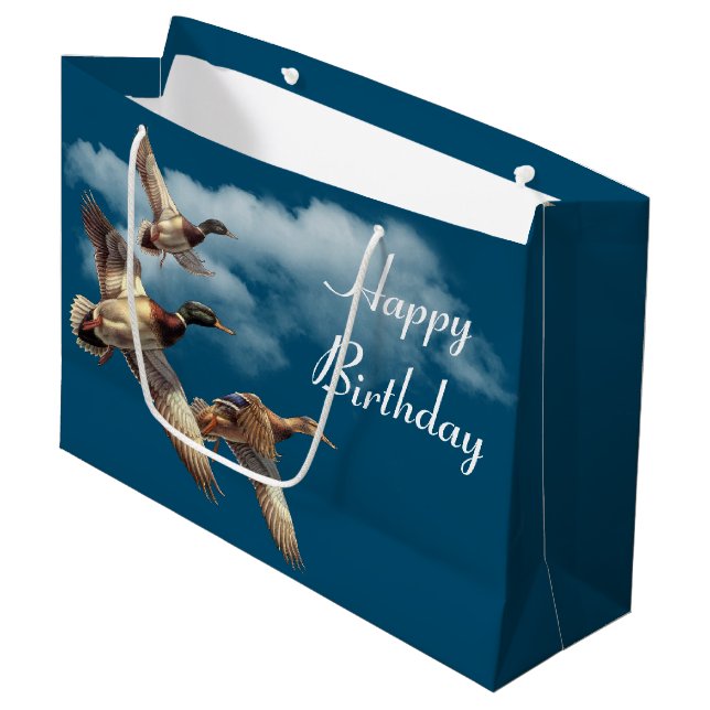 Grand Sac Cadeau Vol de canards de Mallard pour l'anniversaire (Devant Angle)