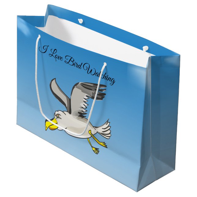 Grand Sac Cadeau Vol de mouette de bande dessinée aérien avec un (Devant Angle)