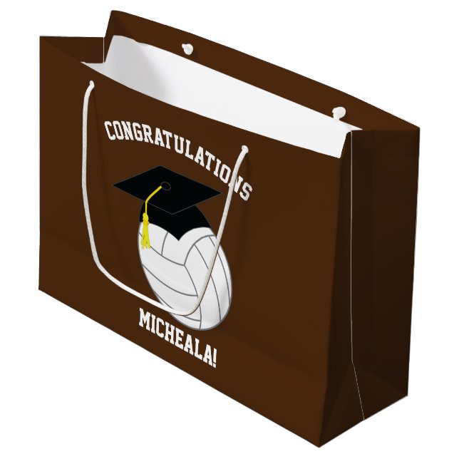 Grand Sac Cadeau Volleyball Graduation Sports Brown (Devant Angle)