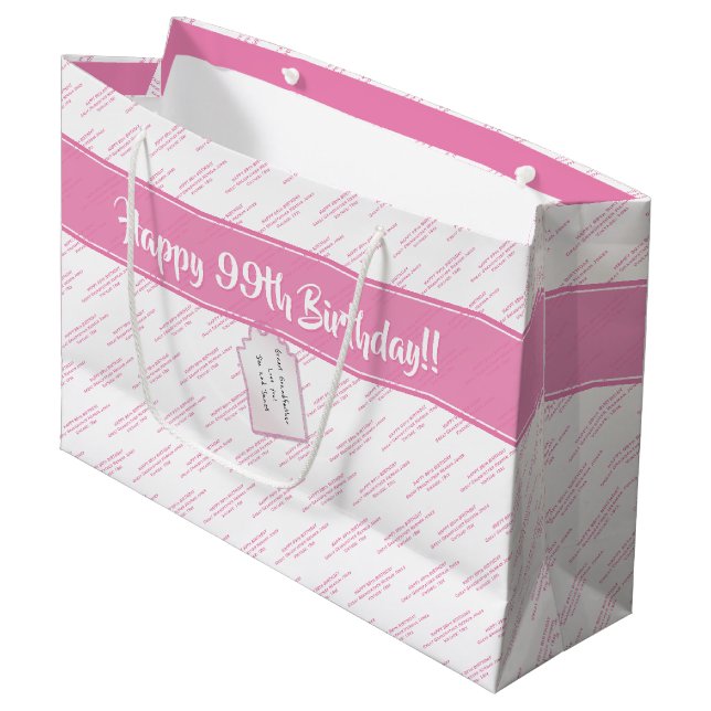 Grand Sac Cadeau Vos messages Motif rose/blanc Toutes les occasions (Devant Angle)
