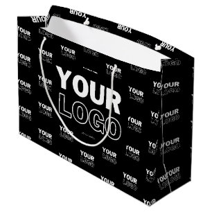 Grand Sac Cadeau Votre logo et arrière-plan Logo répétitif   Noir