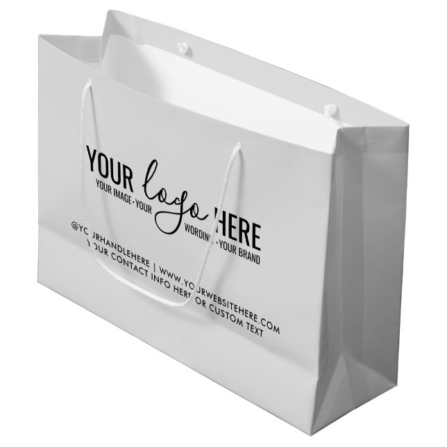 Grand Sac Cadeau Votre logo Événement Entreprise Marque Gris (Devant Angle)