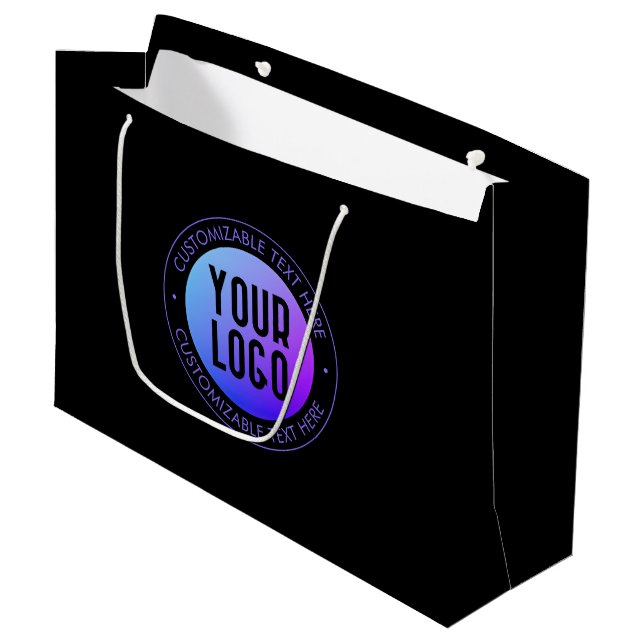Grand Sac Cadeau Votre logo & moderne bleu & violet Ombre dégradant (Devant Angle)