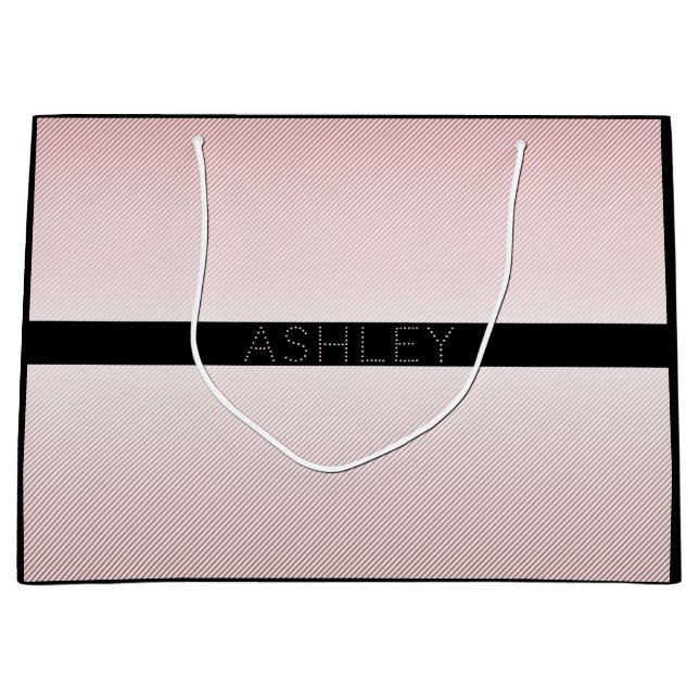 Grand Sac Cadeau Votre nom | Ombre Rose mince et bandes blanches (Devant)