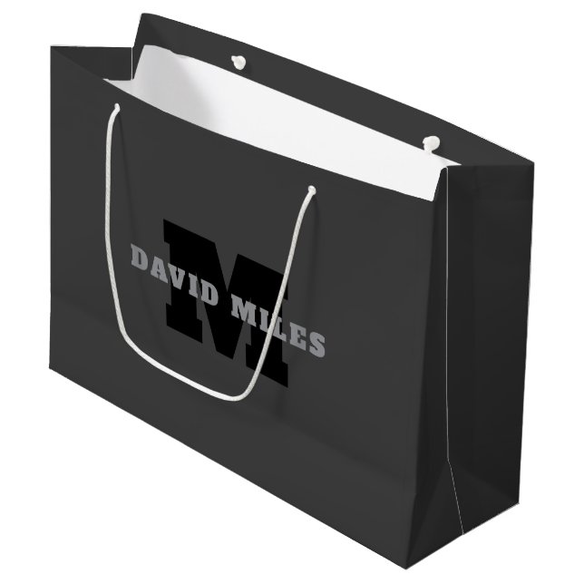 Grand Sac Cadeau Votre nom ou nom commercial | Masculine moderne Gr (Devant Angle)