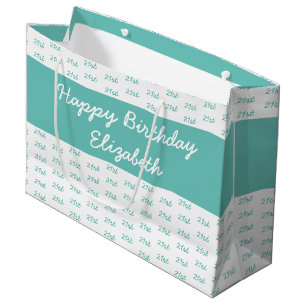 Grand Sac Cadeau Votre numéro d'âge Motif - Turquoise et blanc