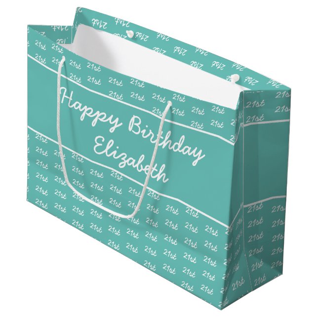 Grand Sac Cadeau Votre numéro d'âge Motif - Turquoise et blanc (Devant Angle)