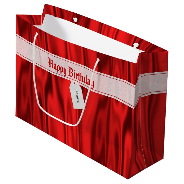 Grand Sac Cadeau Votre texte | Elégant Joyeux Anniversaire Rouge Sa (Devant Angle)
