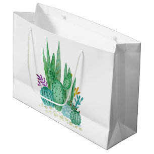 Grand Sac Cadeau Watercolor , cactus , succulents