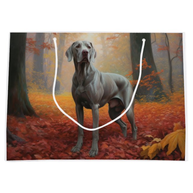 Grand Sac Cadeau Weimaraner en automne Leaves automne Inspire (Devant)