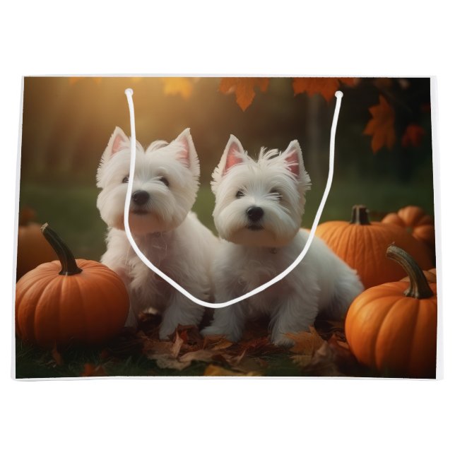 Grand Sac Cadeau West Highland White Terrier Chiot Citrouille d'aut (Devant)