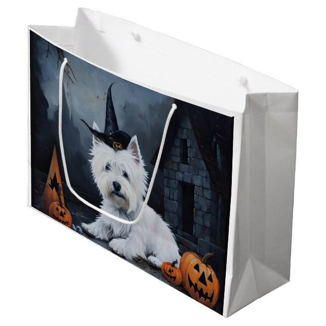 Grand Sac Cadeau West Highland White Terrier Citrouille Halloween (Devant Angle)