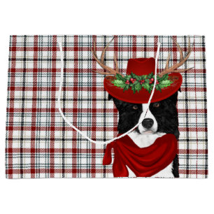Grand Sac Cadeau Wester Plaid et frontière Collie Amoureux des chie