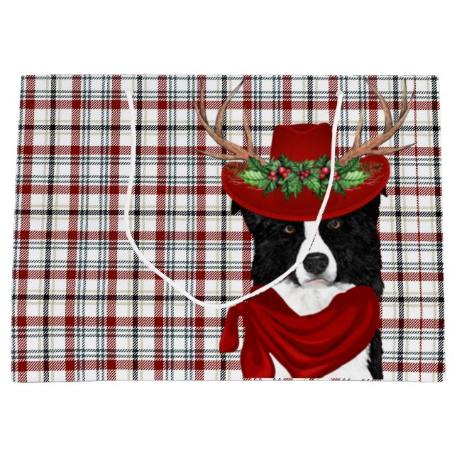 Grand Sac Cadeau Wester Plaid et frontière Collie Amoureux des chie (Devant)