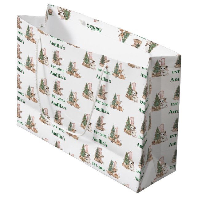 Grand Sac Cadeau Western Boho Baby Girl First Christmas  (Devant Angle)
