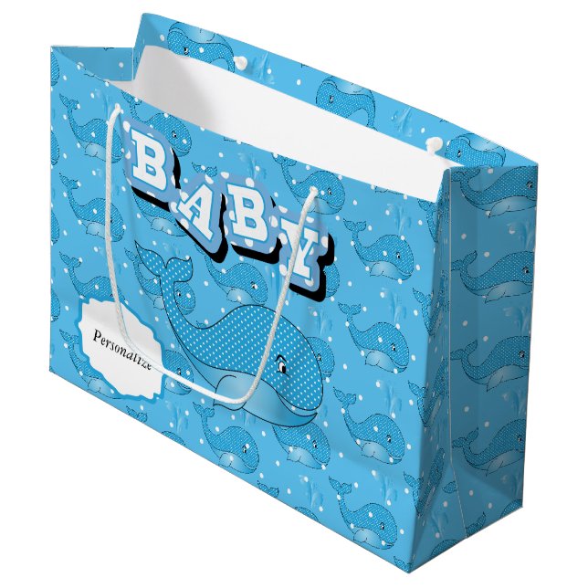 Grand Sac Cadeau Whale Blue Baby Polka (Devant Angle)