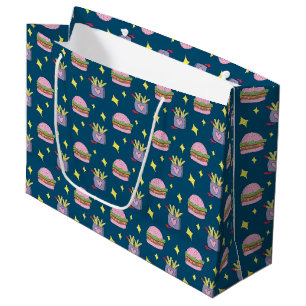 Grand Sac Cadeau Whimsical Pink Burger et Fries Motif
