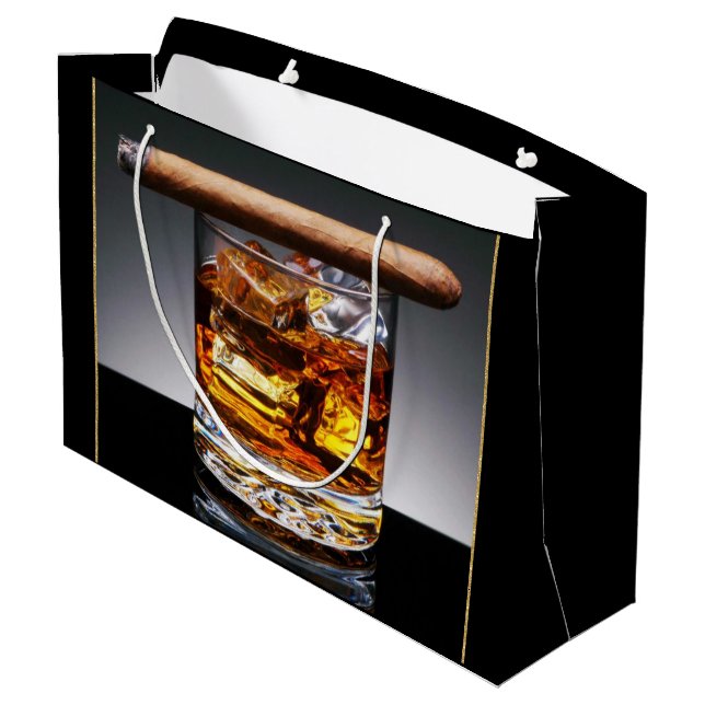 Grand Sac Cadeau Whiskey et Cigar Mans Black Gold Classy (Dos Angle)