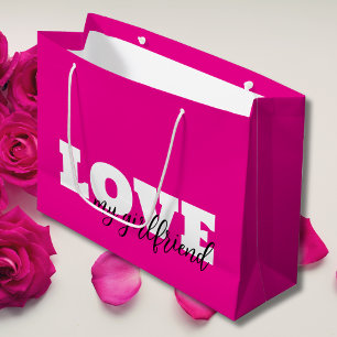 Grand Sac Cadeau White LOVE Hot Pink Valentine
