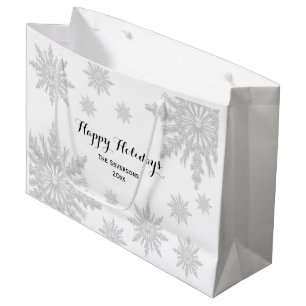 Grand Sac Cadeau White Winter Snowflakes Happy Holidays