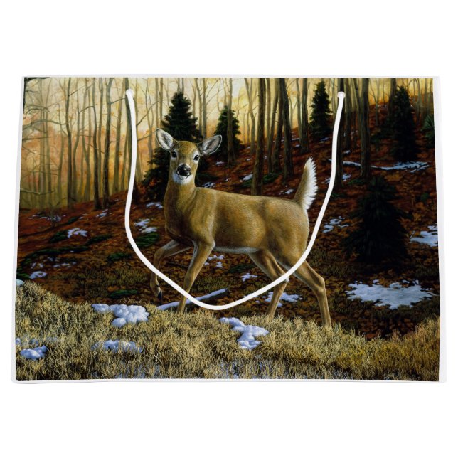 Grand Sac Cadeau Whitetail Deer Doe dans la forêt d'automne (Devant)