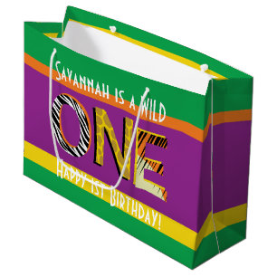 Grand Sac Cadeau Wild One Cute Safari 1er Anniversaire Thème de fêt