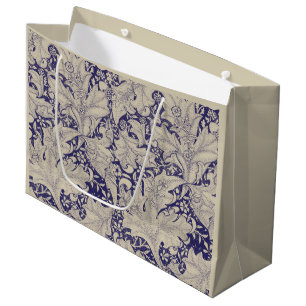 Grand Sac Cadeau William Morris Motif Giroflée Bleu Antique