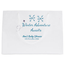 Winter Adventure awaits baby shower blue snowflake