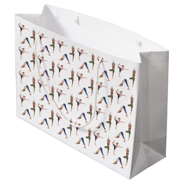 Grand Sac Cadeau Women Doing Yoga Poses Cool Workout Pattern (Dos Angle)
