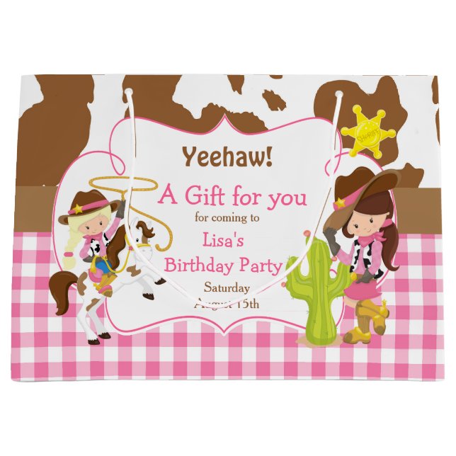 Grand Sac Cadeau Yeehaw Cowgirl Occidentale Anniversaire (Devant)