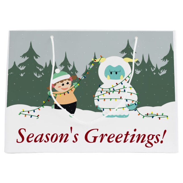 Grand Sac Cadeau Yeti de Noël (Devant)