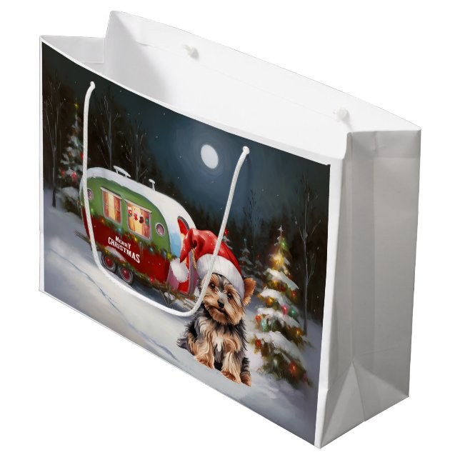 Grand Sac Cadeau Yorkshire Terrier Caravan Christmas Adventure (Devant Angle)