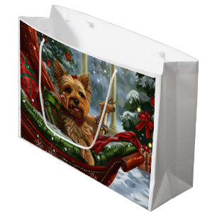 Grand Sac Cadeau Yorkshire Terrier Chien Fête de Noël