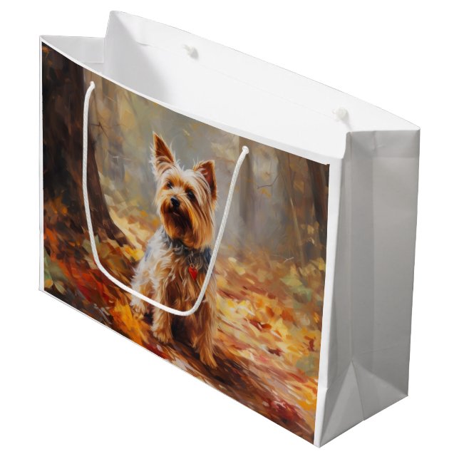 Grand Sac Cadeau Yorkshire Terrier en automne Leaves automne Inspir (Devant Angle)