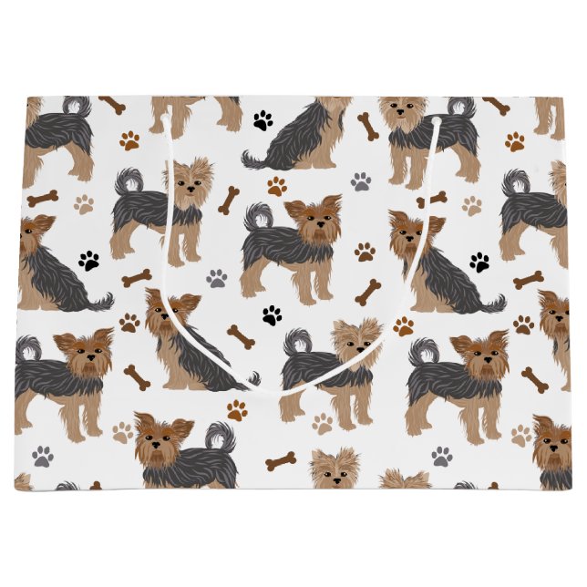 Grand Sac Cadeau Yorkshire Terrier Paws et Bones Yorkie Chien (Devant)