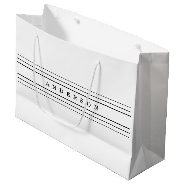 Grand Sac Cadeau Your Custom Text & Modern Stripes | Black & White (Devant Angle)