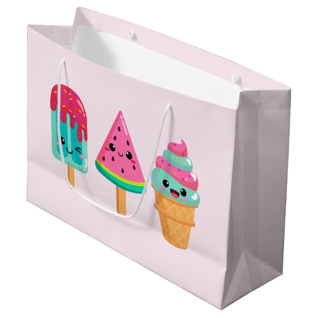 Grand Sac Cadeau Yummy Ice Cream Trio Vibe été Anniversaire (Devant Angle)