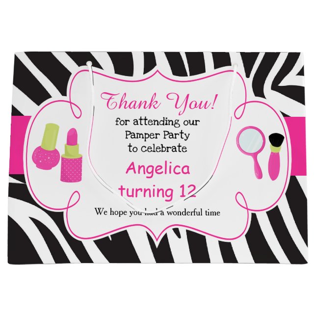 Grand Sac Cadeau Zebra imprimer anniversaire Pamper Party Merci (Devant)